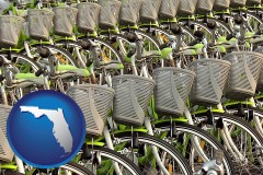 florida map icon and bicycles for rent