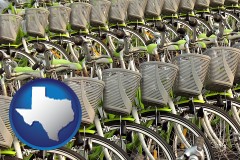 texas map icon and bicycles for rent