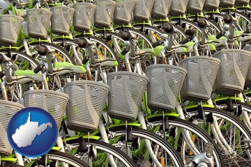 bicycles for rent - with West Virginia icon